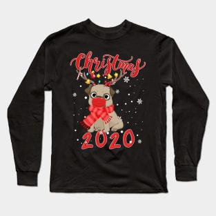 Cute Pug Dog Christmas 2020 Dog Wearing A Face Mask Long Sleeve T-Shirt